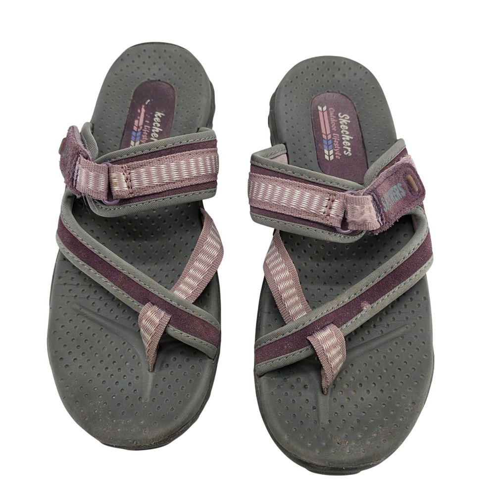 Skechers Reggae Adventure Sandals Purple Gray Outdoor Thong Flip Flop Gorpcore 7